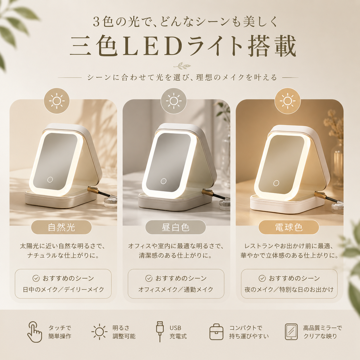 Mori Glow™｜ミニLEDミラー付きバニティケース