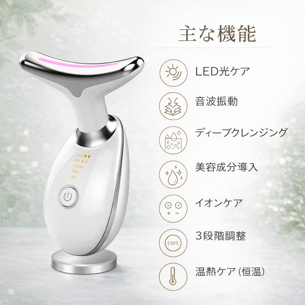 Mori Glow™｜多機能ネックケア美顔器｜LED光ケア・EMS・温熱機能